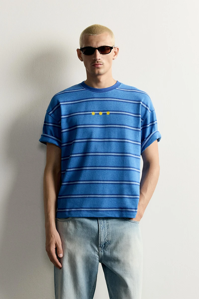 STRIPED JACQUARD EMBROIDERED T-SHIRT