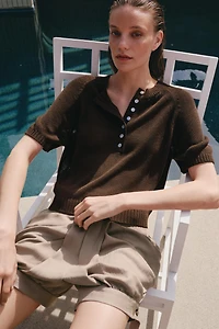 SHORT SLEEVE BUTTON KNIT JUMPER