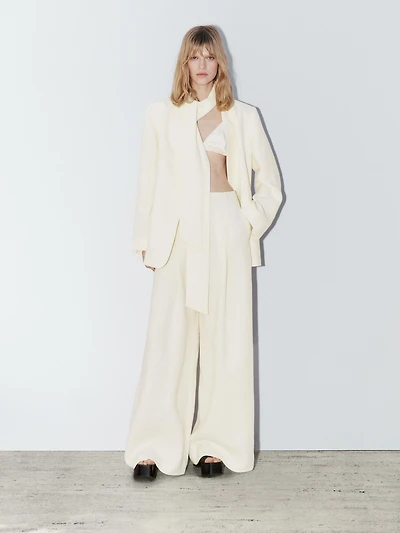 100% linen wide-leg trousers
