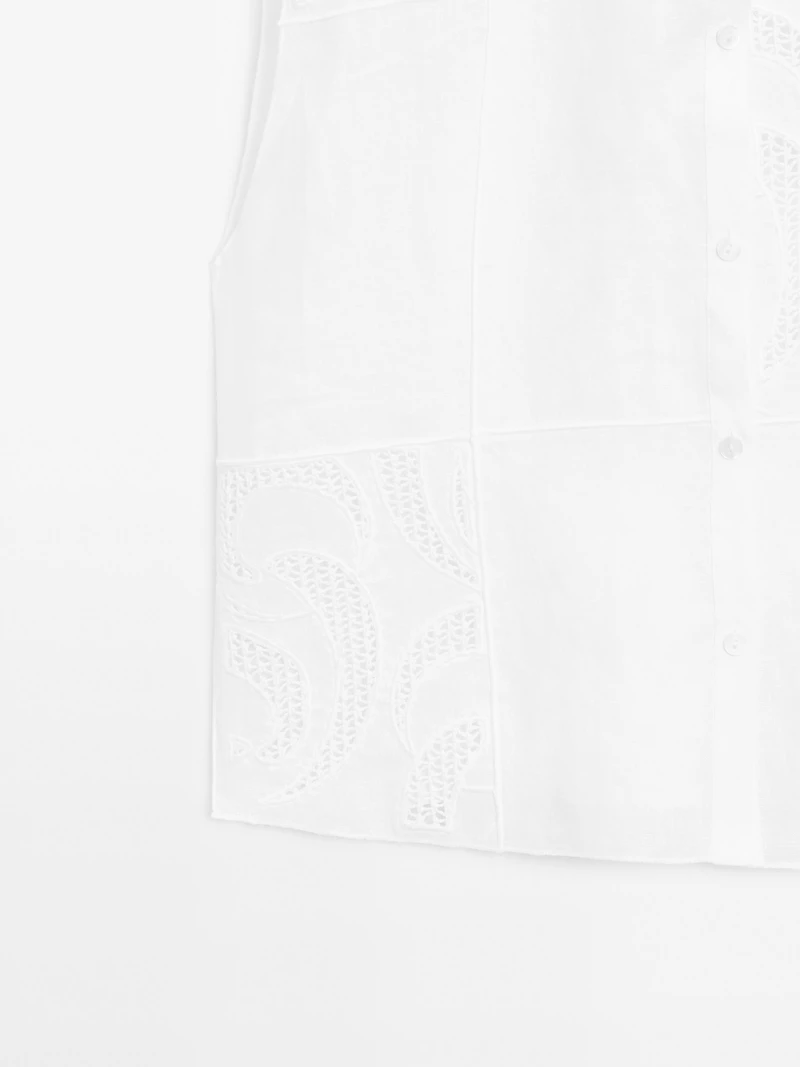 Linen blend crochet detail blouse
