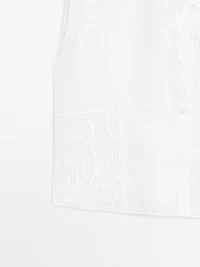 Linen blend crochet detail blouse