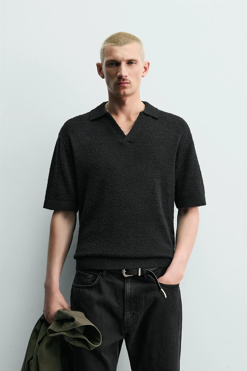 TEXTURED RELAXED FIT KNIT POLO