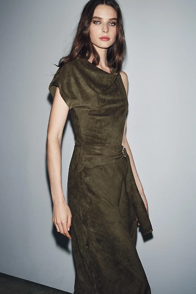 ASYMMETRICAL FAUX SUEDE DRESS