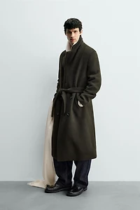 DOUBLE-BREASTED WOOL BLEND COAT WITH BELT