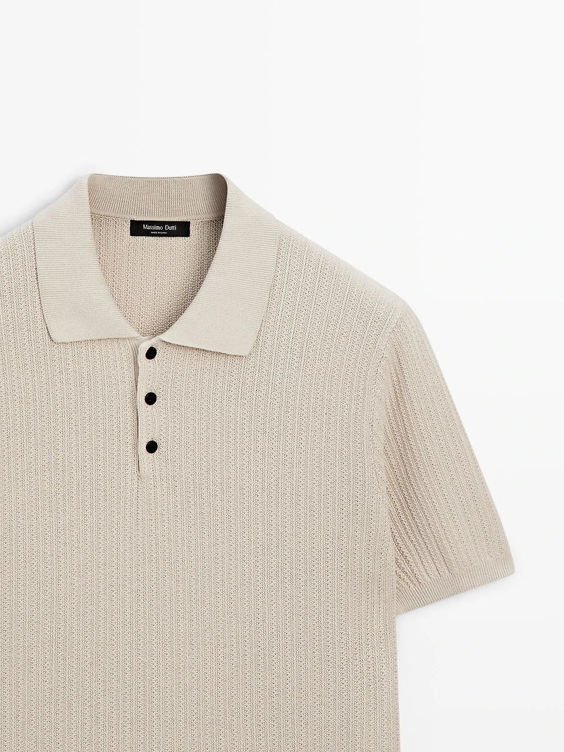 100% cotton textured knit polo sweater