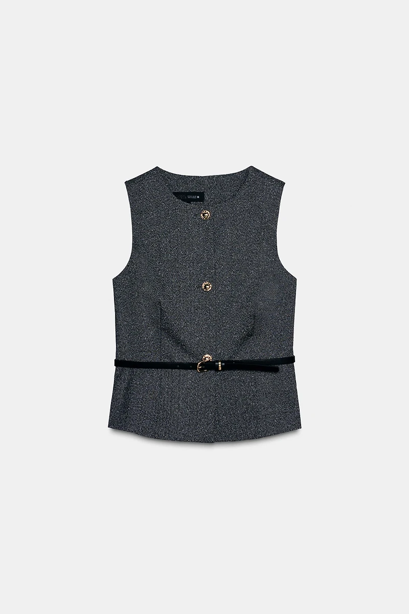 BELTED MARLED KNIT VEST TOP