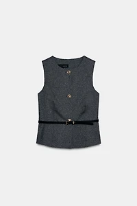 BELTED MARLED KNIT VEST TOP