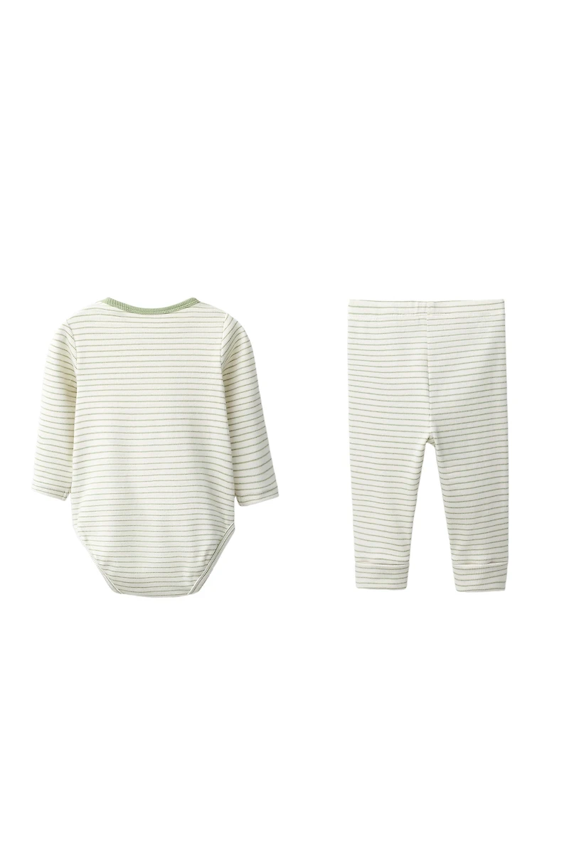 STRIPED EMBROIDERED BODYSUIT AND LEGGING SET