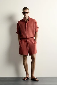 RELAXED FIT CHECKERED LINEN-COTTON JACQUARD SHIRT