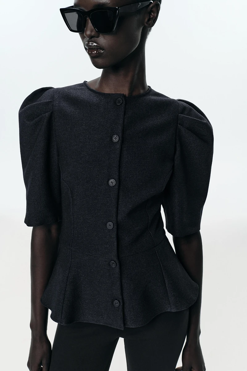 PUFF SLEEVE PEPLUM TOP