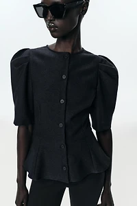 PUFF SLEEVE PEPLUM TOP