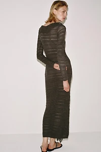 POINTELLE KNIT RUFFLED DRESS