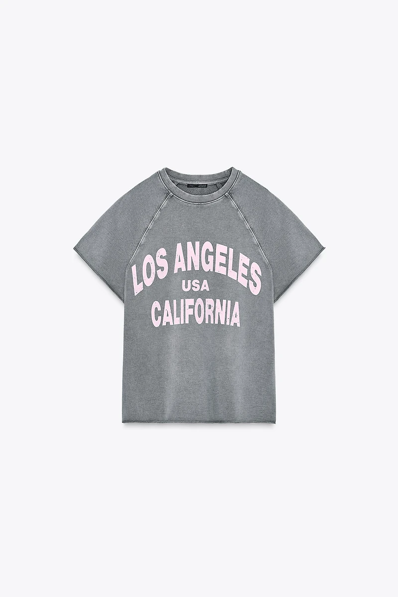WASHED EFFECT TEXT PLUSH SWEATSHIRT