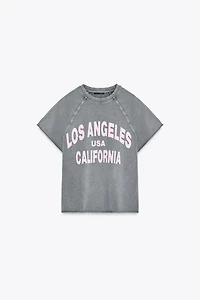 WASHED EFFECT TEXT PLUSH SWEATSHIRT