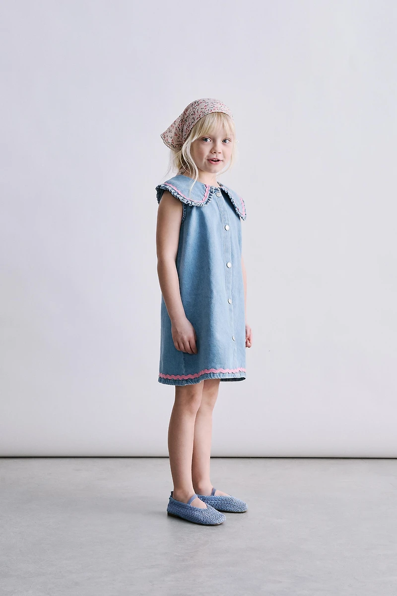 RUFFLE DENIM DRESS