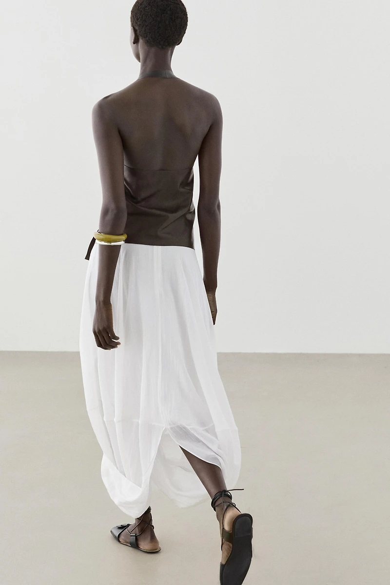 Crossover midi skirt with draped detail
