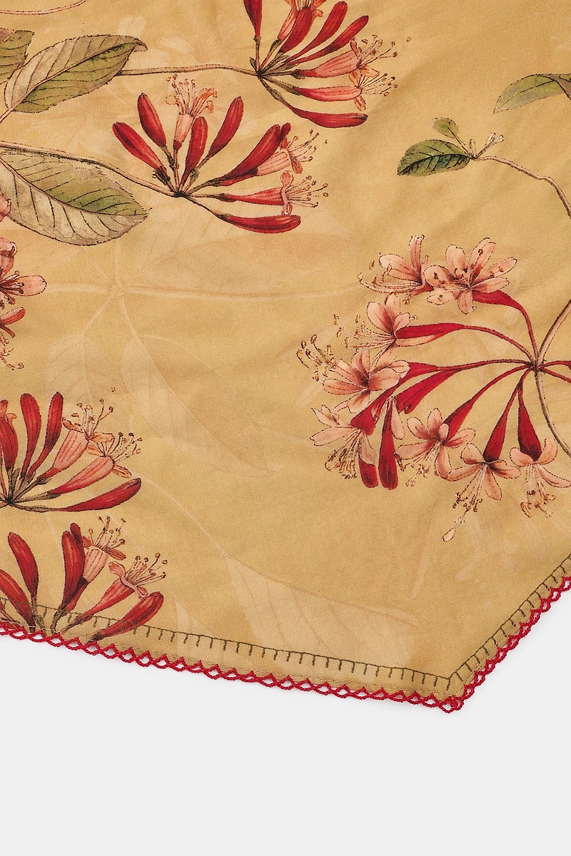 FLORAL PRINT BANDANA SCARF WITH LACE TRIM