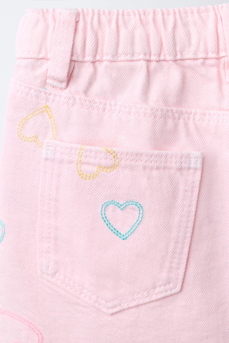 EMBROIDERED HEART TWILL SKIRT