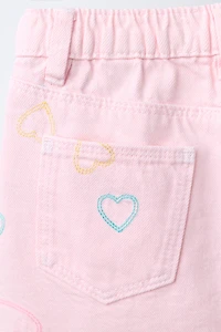 EMBROIDERED HEART TWILL SKIRT