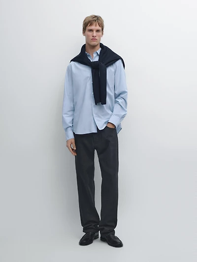 Chemise regular en popeline à rayures