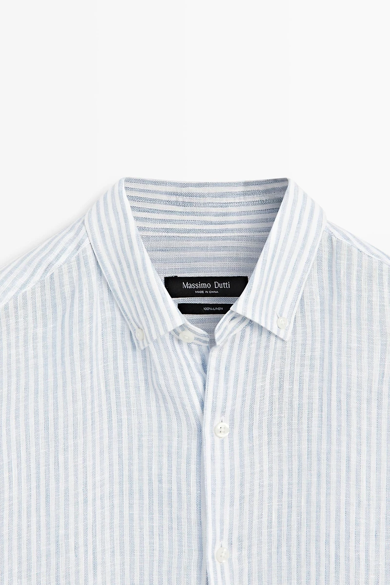 100% linen regular fit striped shirt