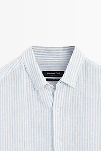 100% linen regular fit striped shirt