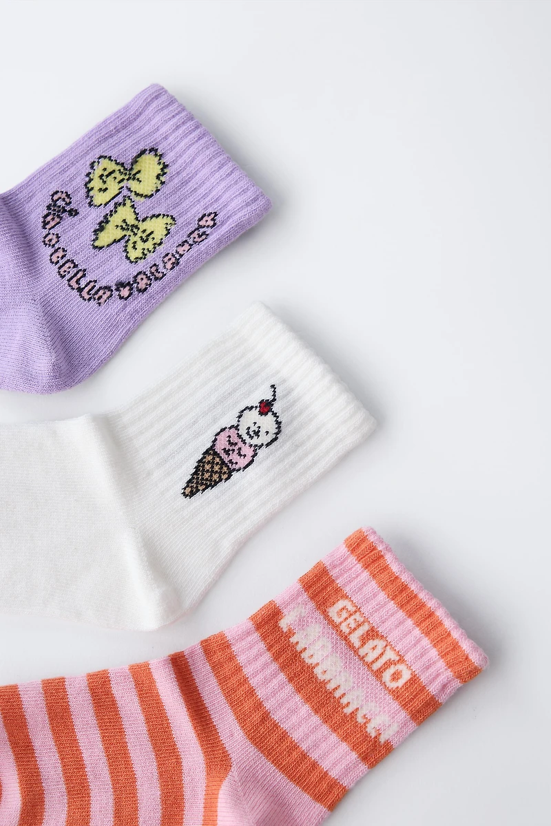 1-6 YEARS/ THREE-PACK OF ICE CREAM AND STRIPE PRINT SOCKS