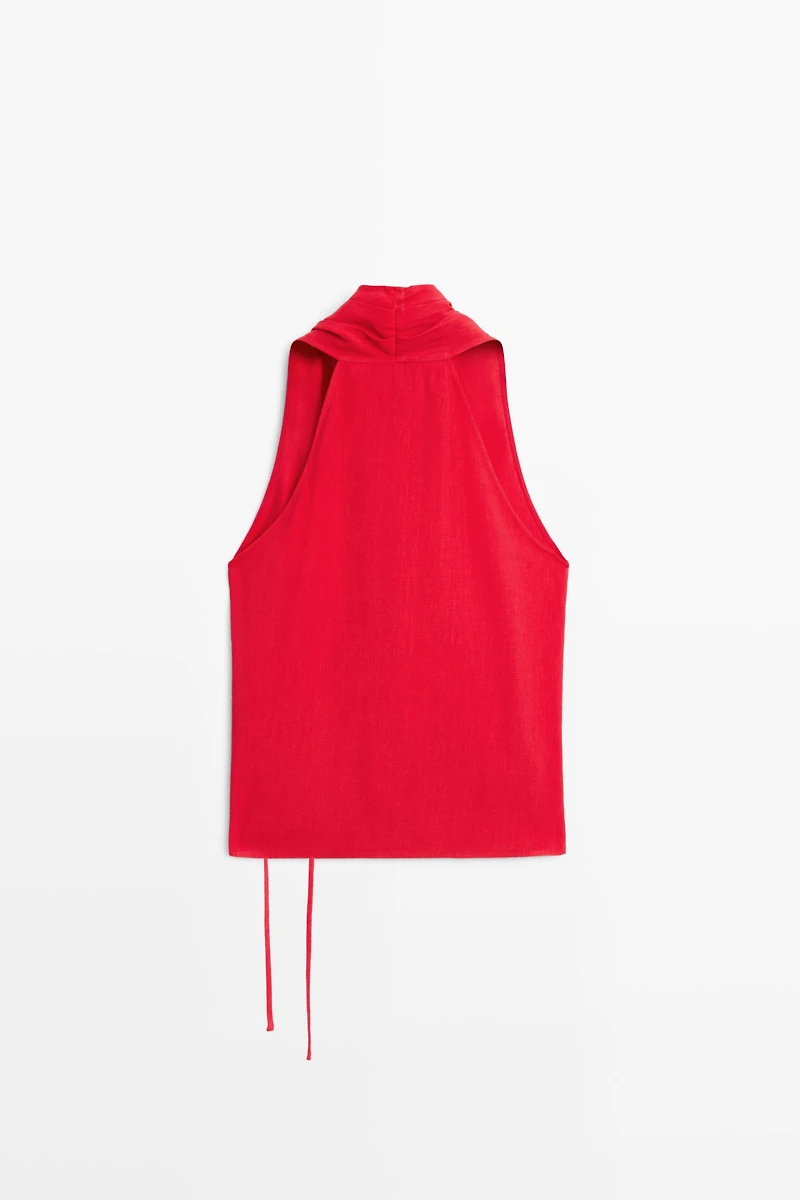 Linen halter top with tie detail