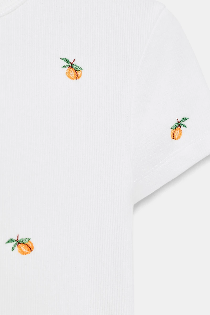 T-SHIRT CÔTELÉ MANCHES COURTES BRODÉ