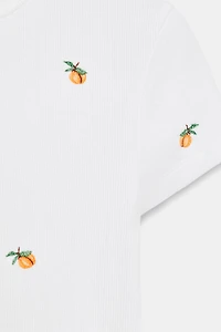 T-SHIRT CÔTELÉ MANCHES COURTES BRODÉ