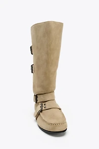 BUCKLED SPLIT LEATHER BOOTS