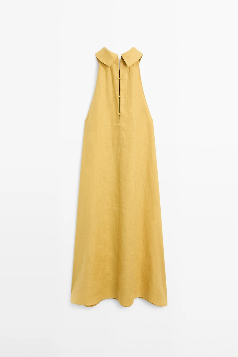 100% linen long halterneck dress