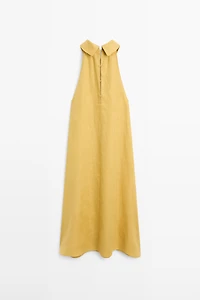 100% linen long halterneck dress