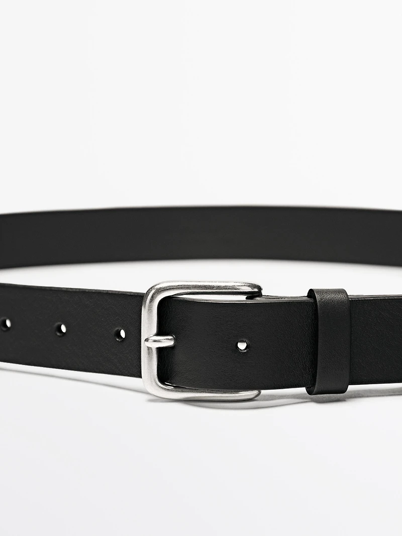 Nappa leather belt with square buckle