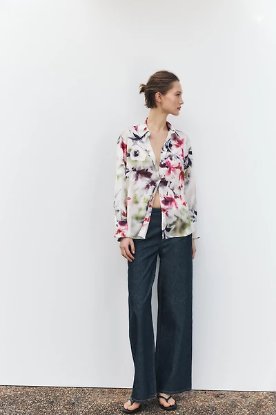 FLORAL PRINT SATIN SHIRT