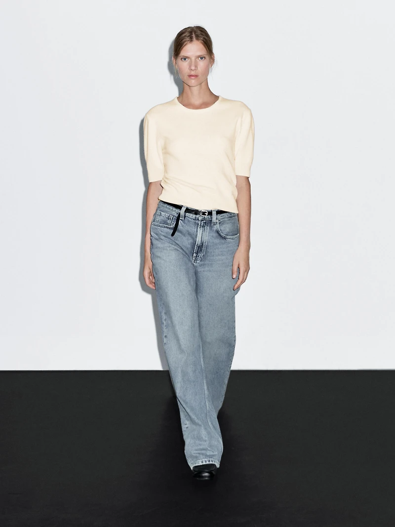 Pull à manches courtes en maille de laine mélangée