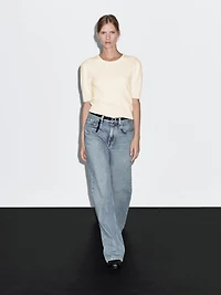 Pull à manches courtes en maille de laine mélangée