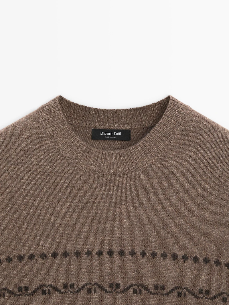 Wool blend jacquard knit sweater