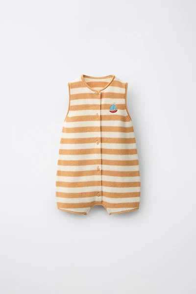 BODY EN MAILLE À RAYURES BRODERIE BATEAU
