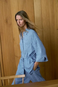 LINEN BLEND SAFARI SHIRT