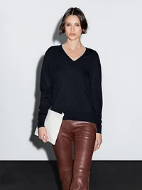 Wool blend V-neck knit sweater
