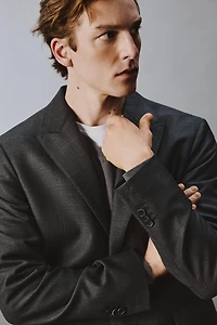 100% WOOL PLAID SUIT JACKET