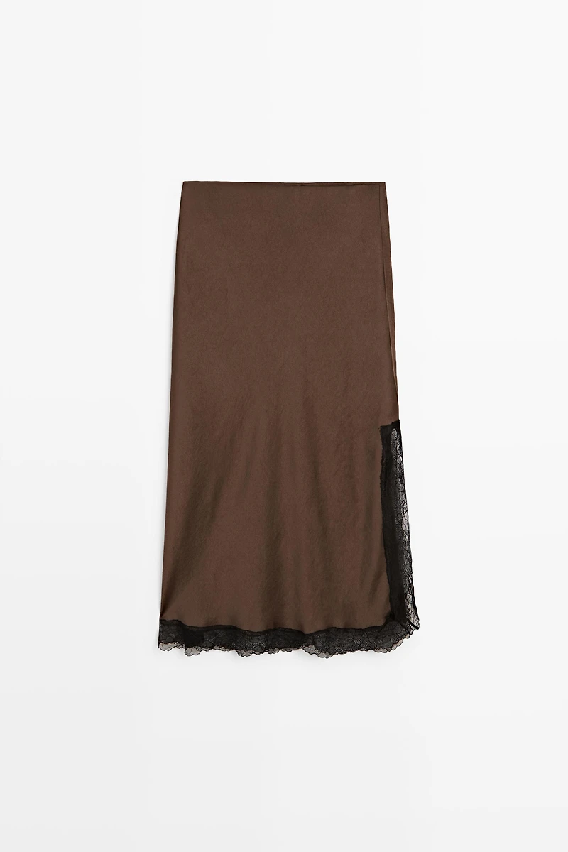 Lace-trimmed midi skirt