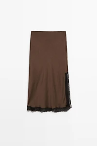 Lace-trimmed midi skirt