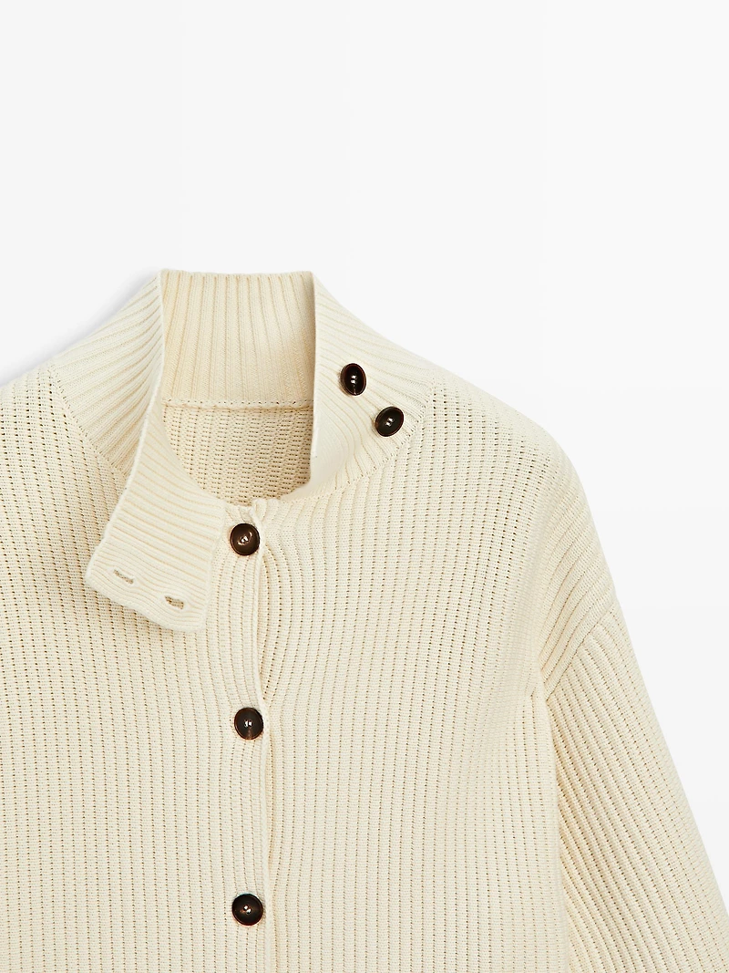 Cardigan maille coton col montant