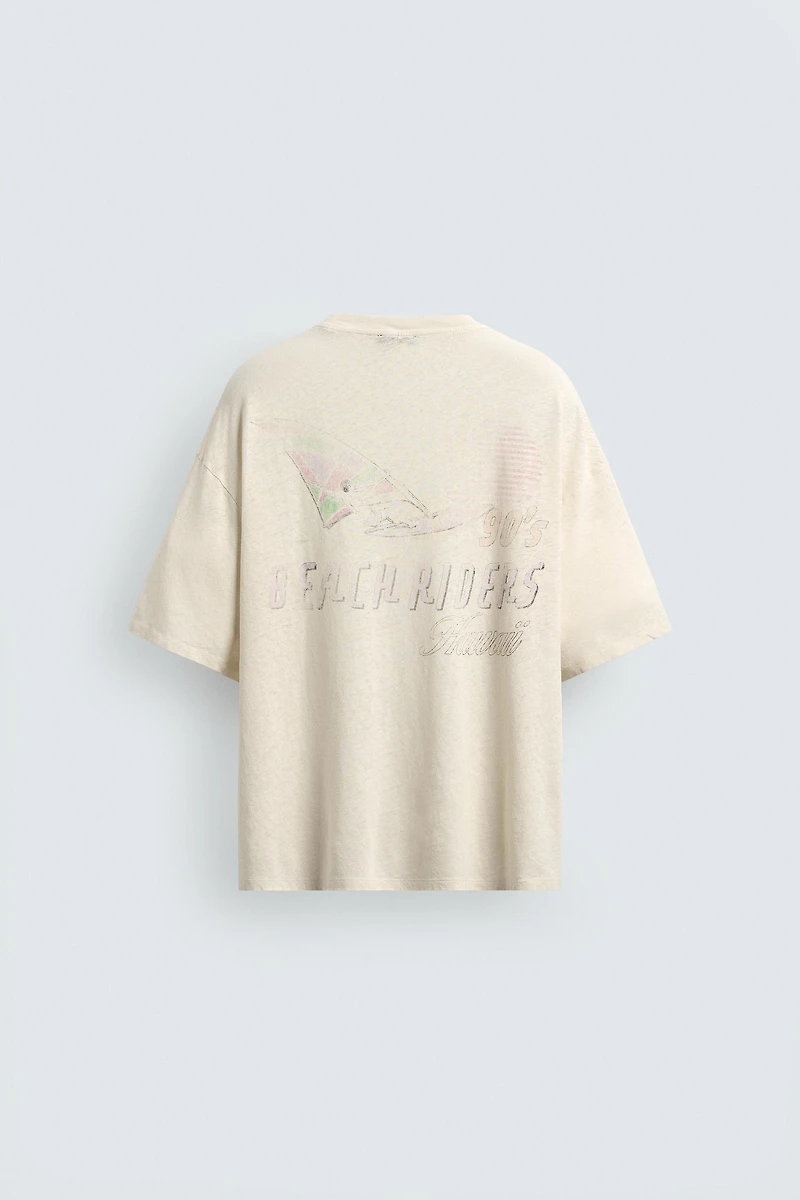 WASHED COTTON-LINEN HAWAII T-SHIRT