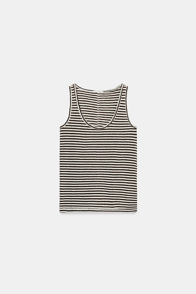 STRIPED COTTON AND LINEN TOP