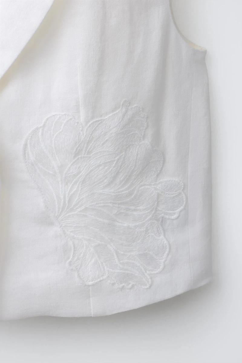 100% LINEN EMBROIDERED FLOWER VEST