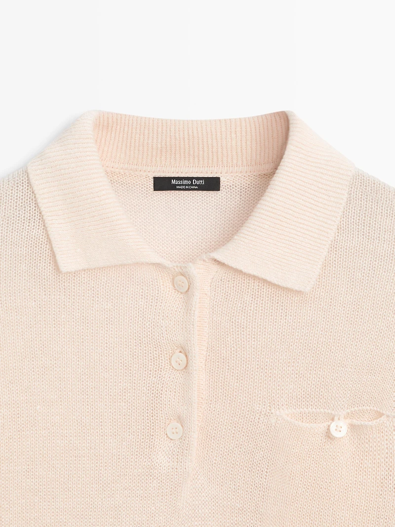 Fine linen polo collar sweater