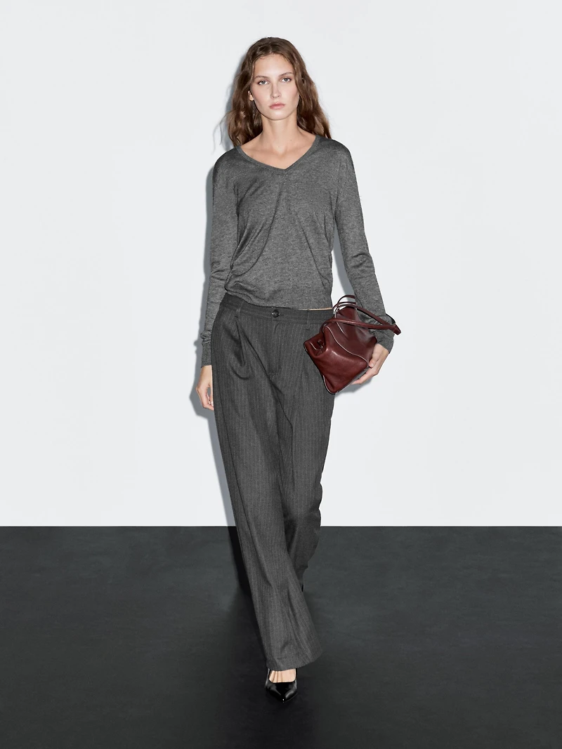 Mid-rise wide-leg pinstripe trousers